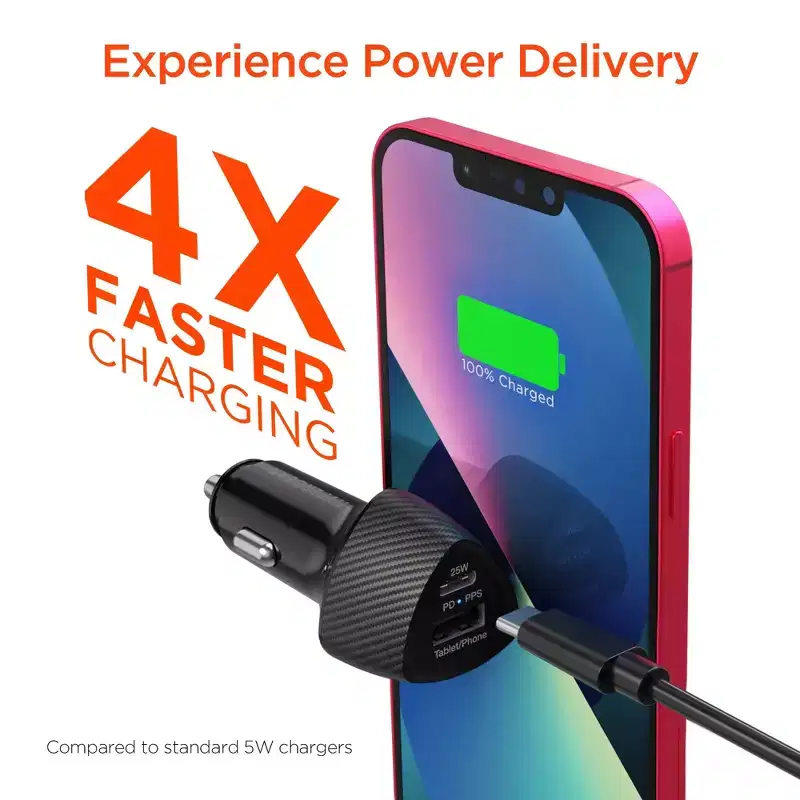 HyperGear SpeedBoost 25W USB-C PD + 20W USB-C PD Fast Car Charger with PPS | Black