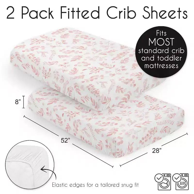 Sweet Jojo Designs Girl Fitted Crib Sheets Set Botanical Blush Pink and White 2pc