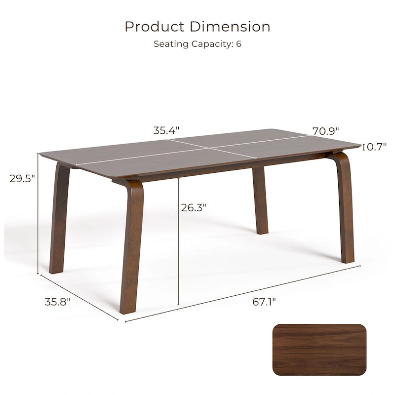 Furniture of America Beau I Mid-century Walnut 7-Piece Rectangle Dining Table Set