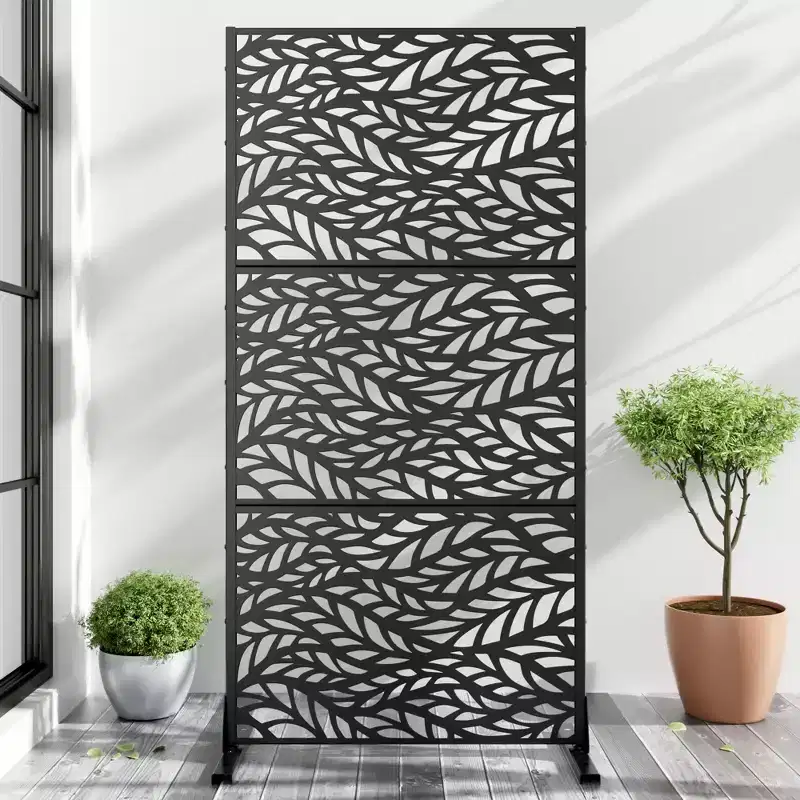 StreamLeaf Black Zinc-Coated Steel Room Divider | 183H x 90W x 40D cm