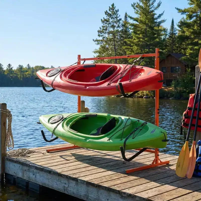 Steel Freestanding 2-Kayak Storage Rack with Adjustable Width 48.4–71.8''