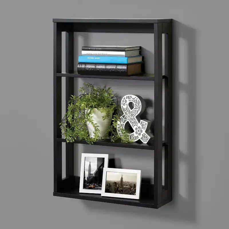 4-Tier Wall-Mounted Engineered Wood Storage Shelf Matte Black