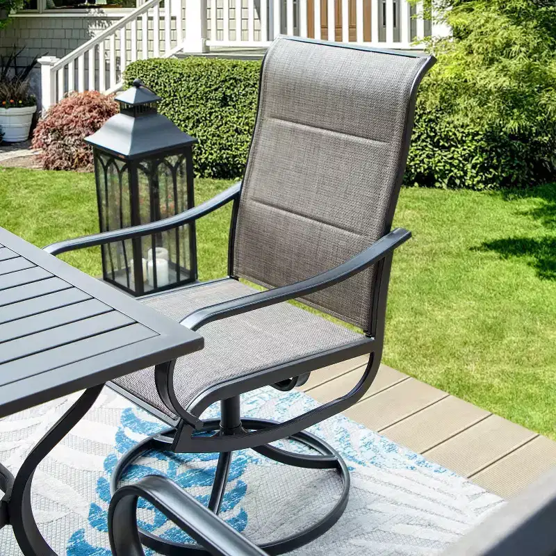 Patio Set with Steel Table with 1.57" Umbrella Hole & 360 Swivel Sling Arm Chairs - Captiva Designs