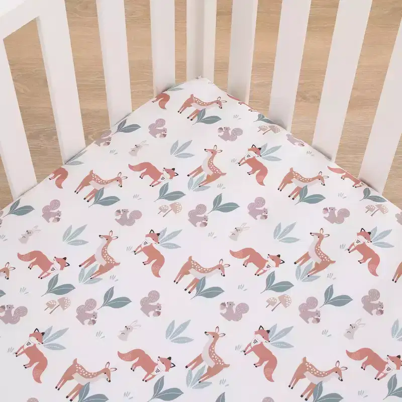 Little Love by NoJo Woodland Meadow Tan, Rust, Sage and White Forest Friends Silhouette Fitted Crib Sheet