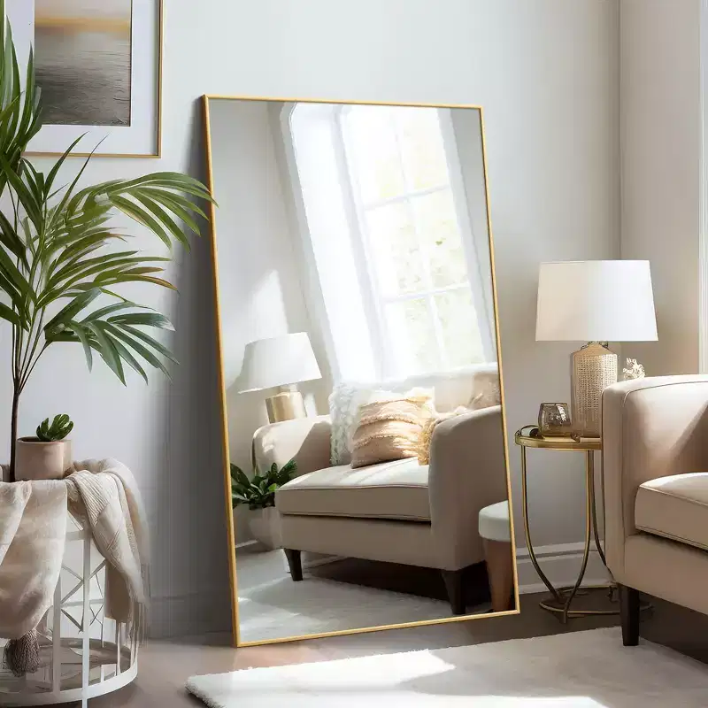 Aluminum Alloy Thin Edge Right Angle Rectangle Gold Full Length Mirror 150x90x2cm (Without Bracket)
