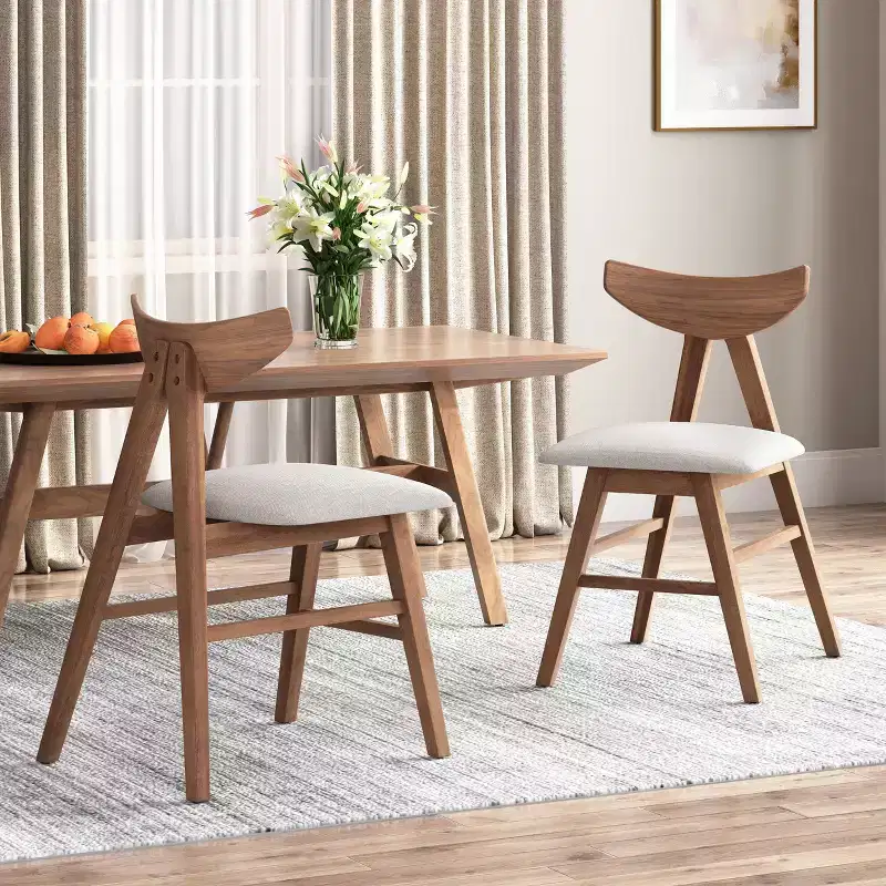 GDFStudio Sunapee Mid Century Modern Fabric Upholstered Wood Dining Chairs (Set of 2)