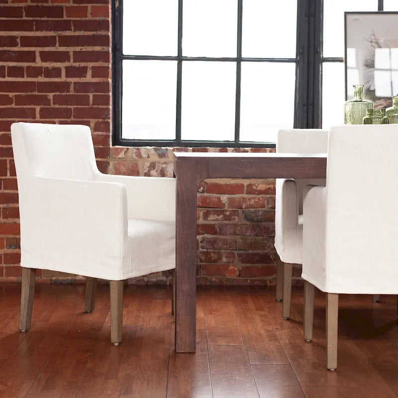 Cream Linen & Oak Wood Arm Chair by