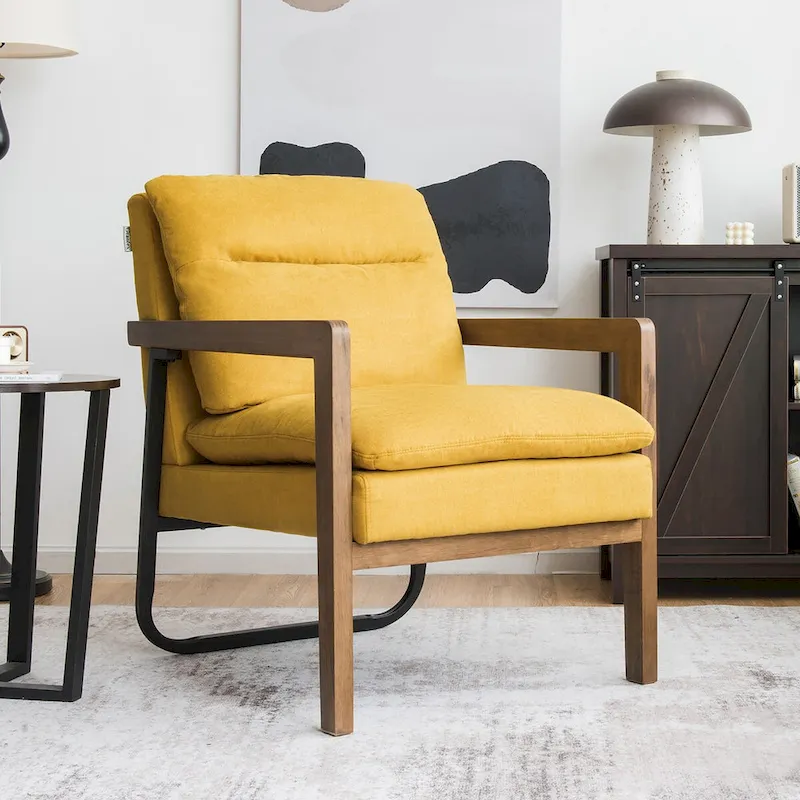 Costway Modern Accent Armchair Lounge Chair w/ Rubber Wood Legs & - 34.5 x 26.5 x 36