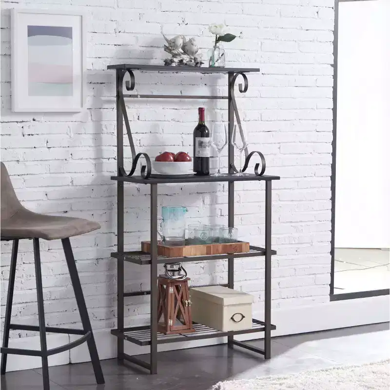 Kings Brand Furniture Covington Metal Kitchen Shelves Bakers Rack Microwave Stand, Pewter