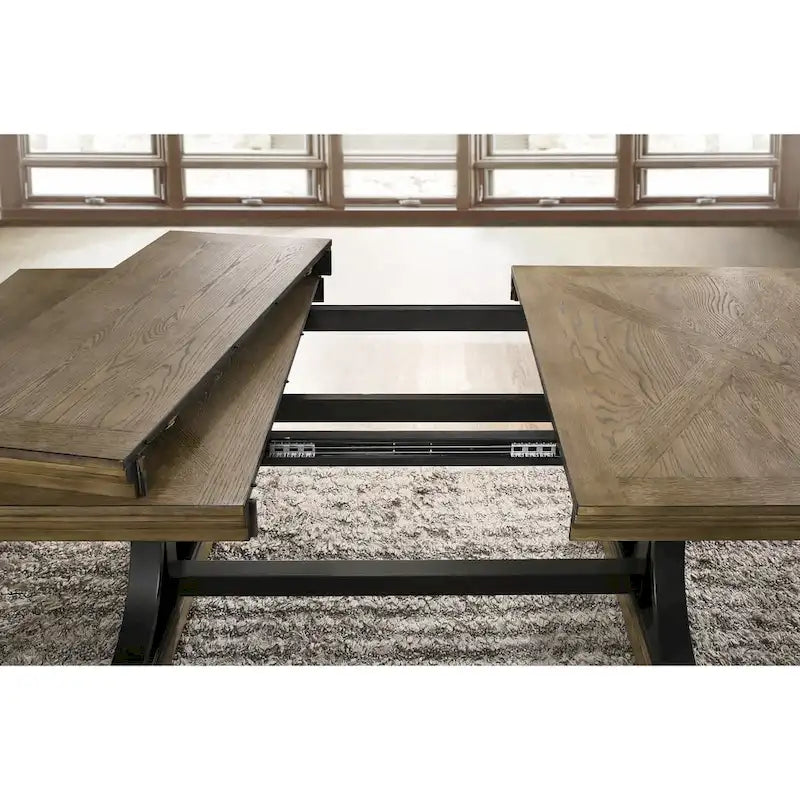 Roundhill Furniture Birmingham Nailhead 8-Piece Table with Nail Head Bench and Arm Chair Dining Set, Driftwood
