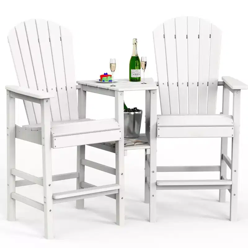 Karl Home | 2-Piece Outdoor Adirondack Bar Chairs with Removable Trays