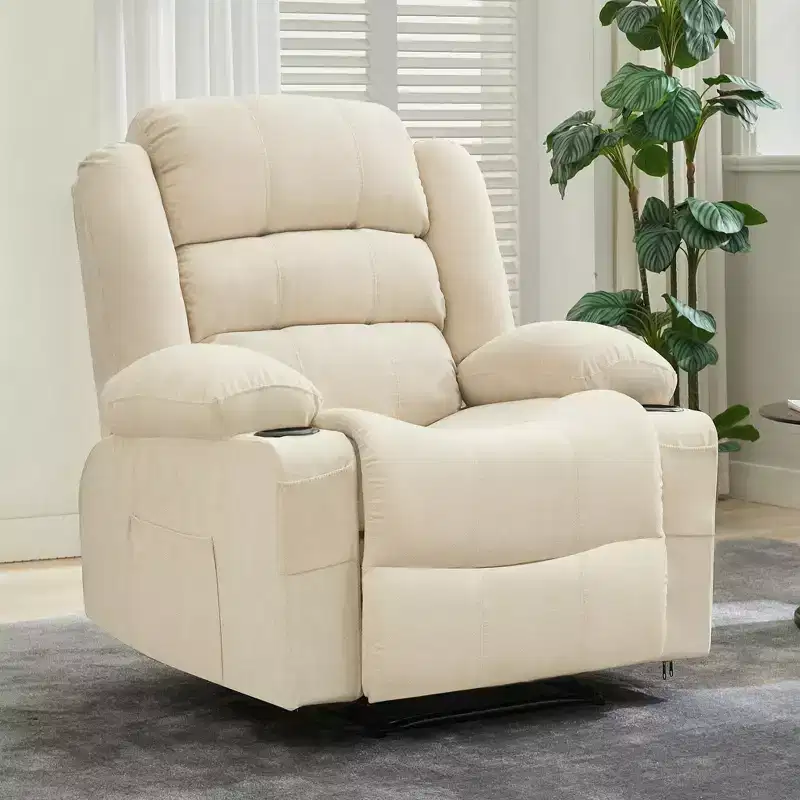 Oversized Manual Recliner Chair with 3-Position Recline, Widen Overstuffed Single Sofa Lounge Chair with 2 Cup Holder, 2 Side Pocket, Chenille Fabric