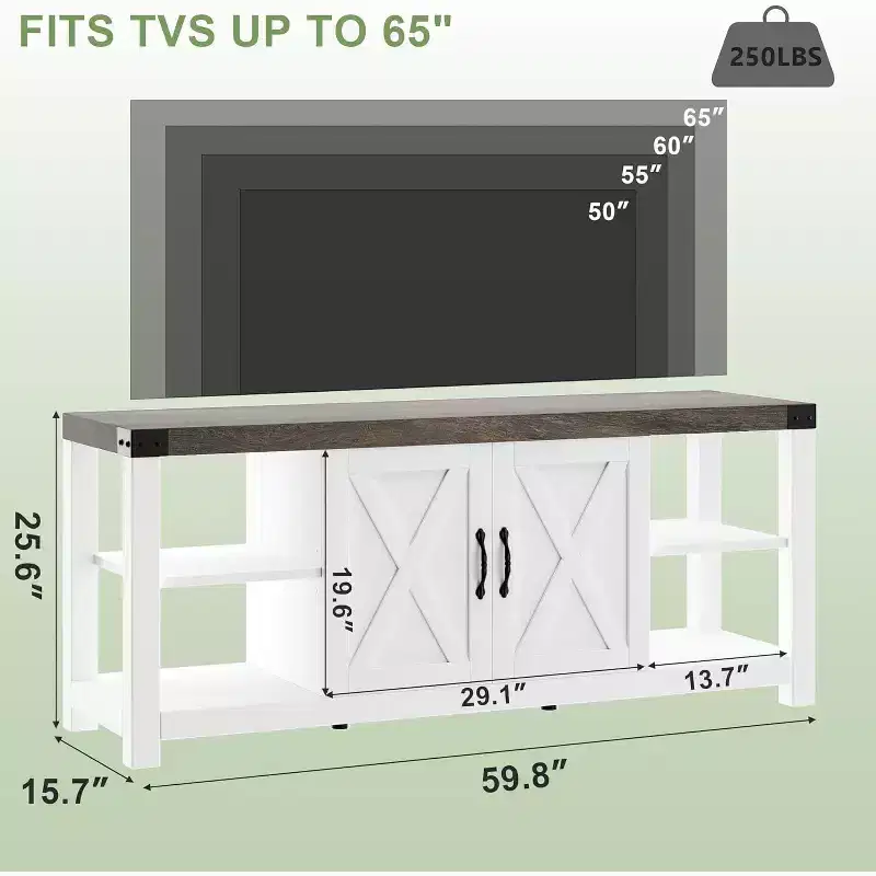 DobleePy 60 Farmhouse TV Stand with Doors & Shelves, Entertainment Center for TVs up to 65, Spacious and Durable Storage