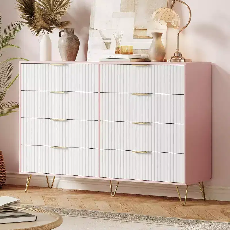 8-Drawer Fluted Wooden Dresser with Metal Handles