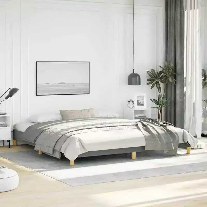 Bed Frame Dark Gray 100% Polyester, Plywood, Engineered Wood King