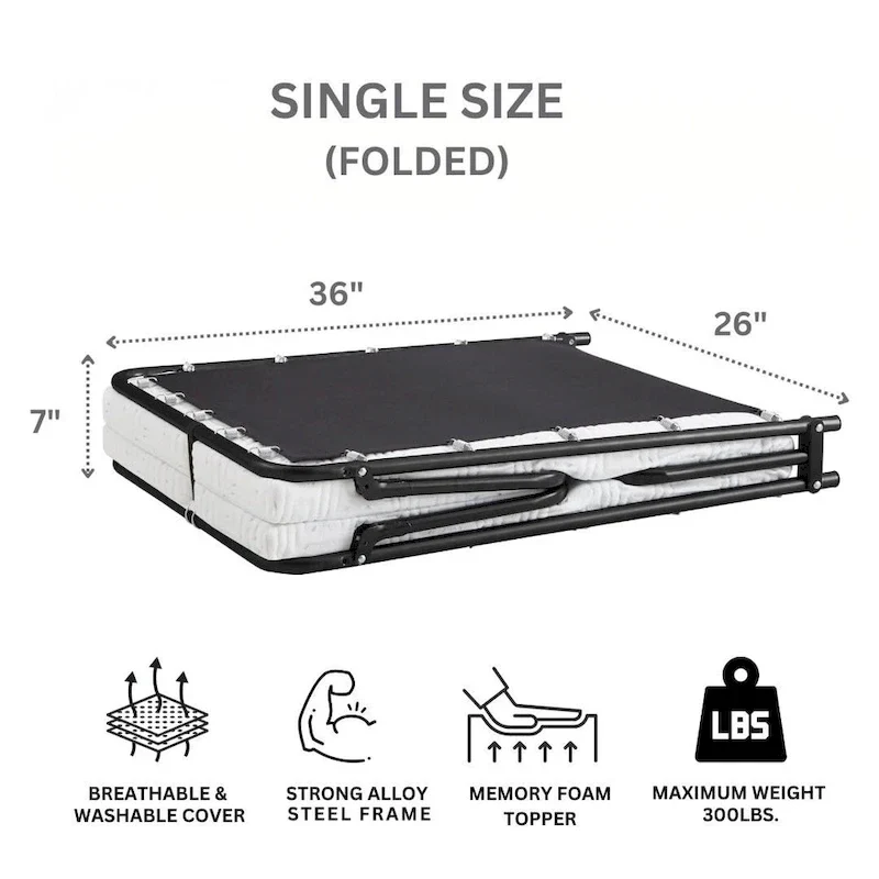 Nautica Home Gellux Cooling Gel Foam Folding Steel Frame Guest Bed