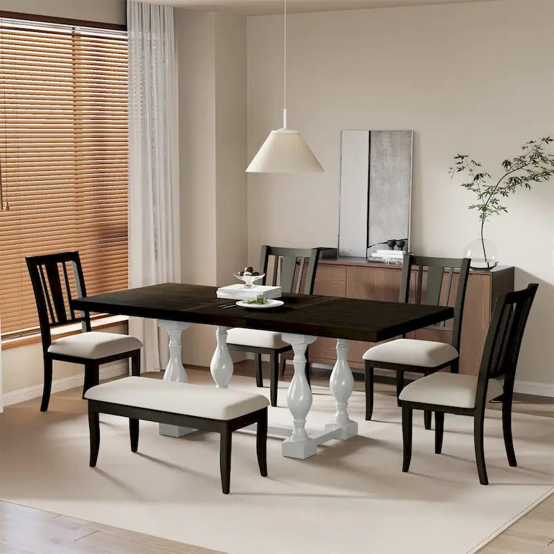 Traditional 6-Piece 78inch Trestle Extendable Dining Table Set