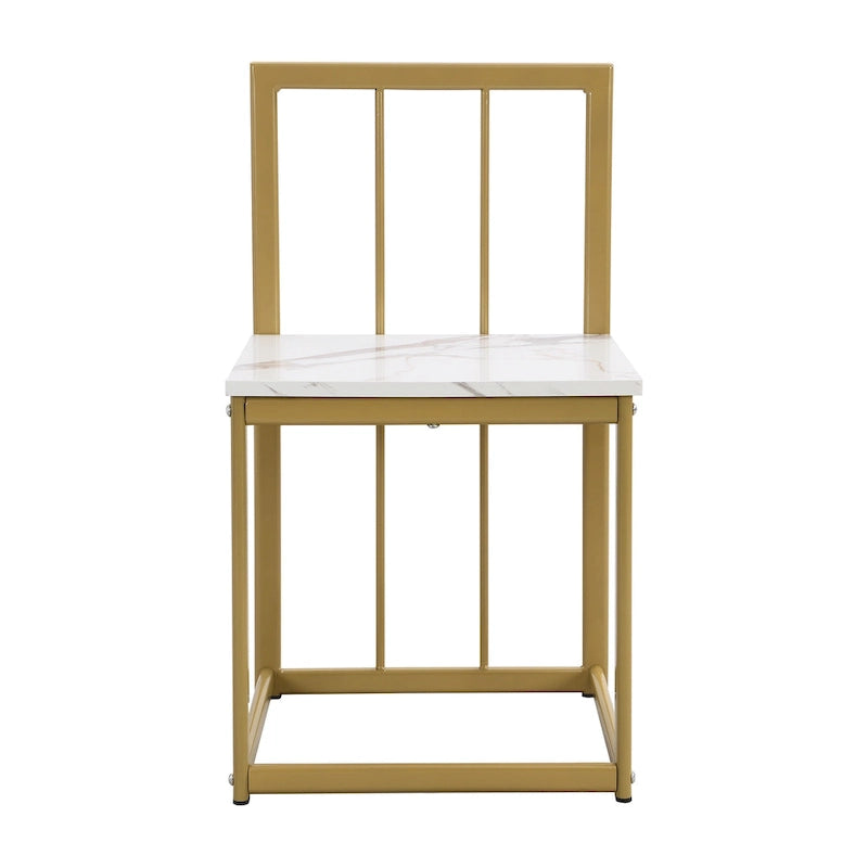 Golden+White 7-Piece Metal Frame Dining Table Set with Half-Round Table & 6 Chairs