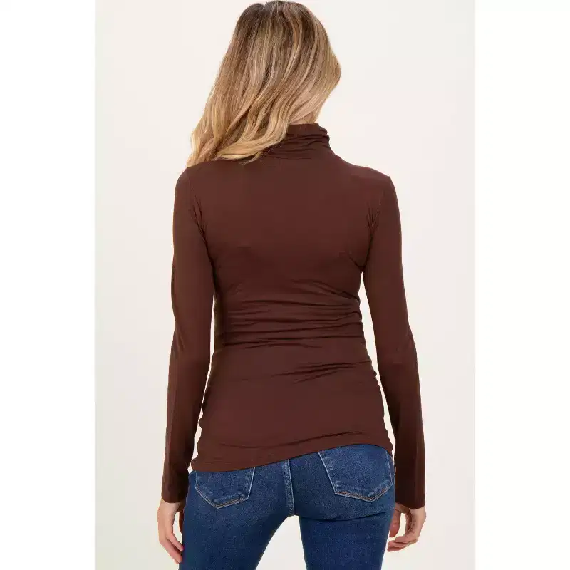 Pinkblush Brown Brushed Knit Basic Turtleneck Maternity Top