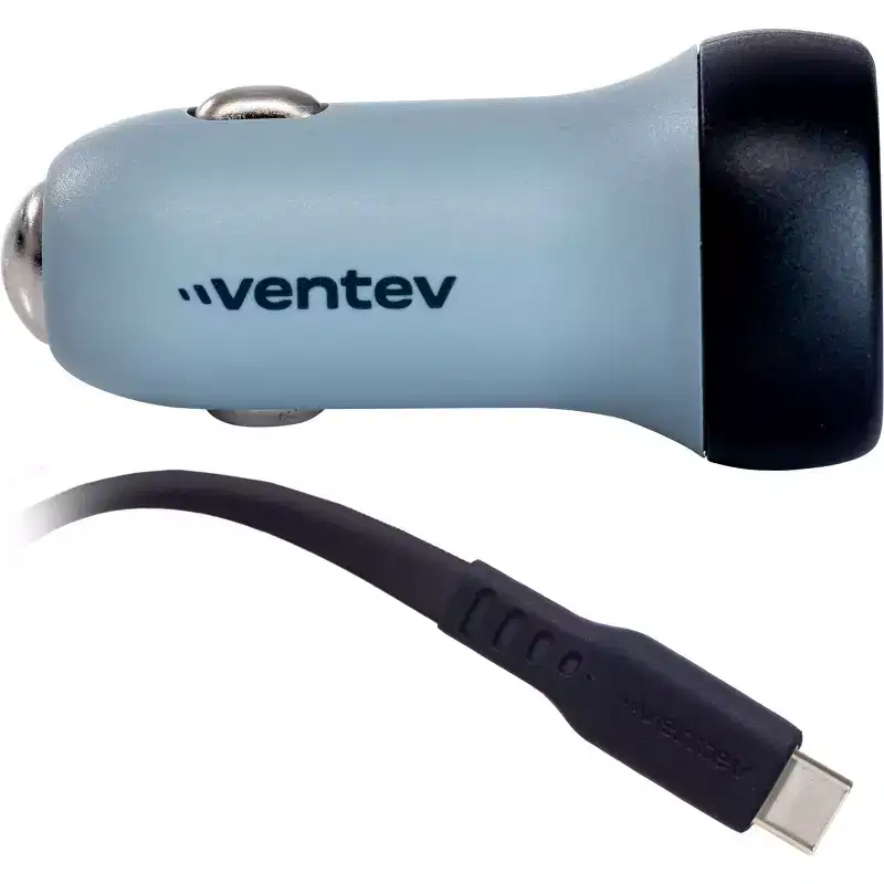 Ventev 30W Ultrafast Usb-C Universal Car Charger And Usb-C To Usb-C Cable White