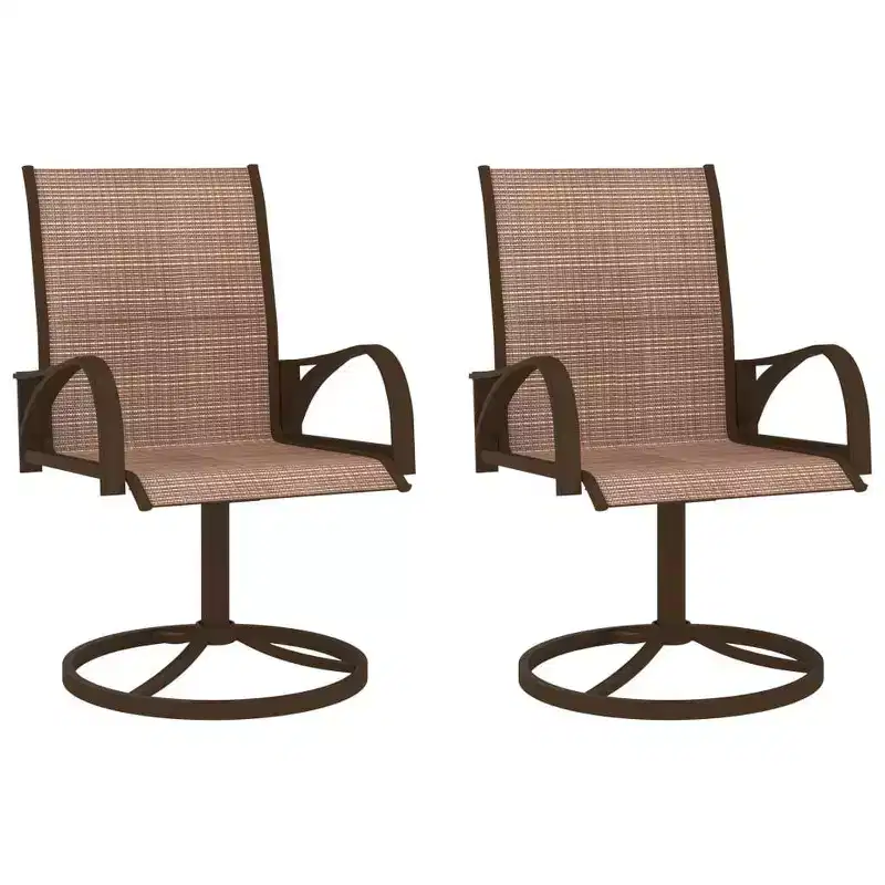 vidaXL 2x Garden Swivel Chairs Textilene and Steel Lounge Seat Gray/Brown
