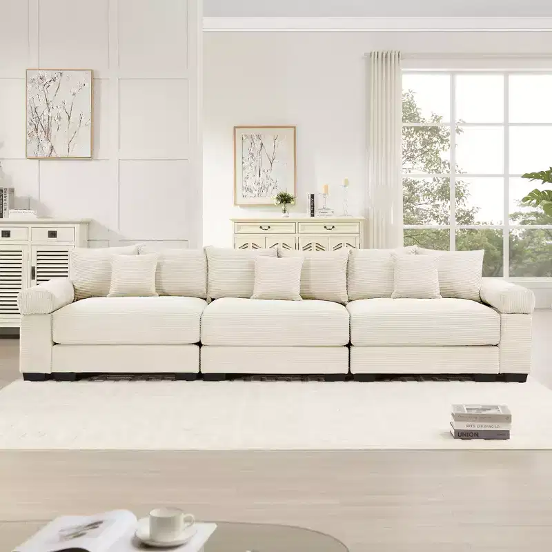 130 Oversized Cloud Modular Sectional Couch, Premium Corduroy 3-Seater. Extra-Thick Armrests, Good Resilience Cushion