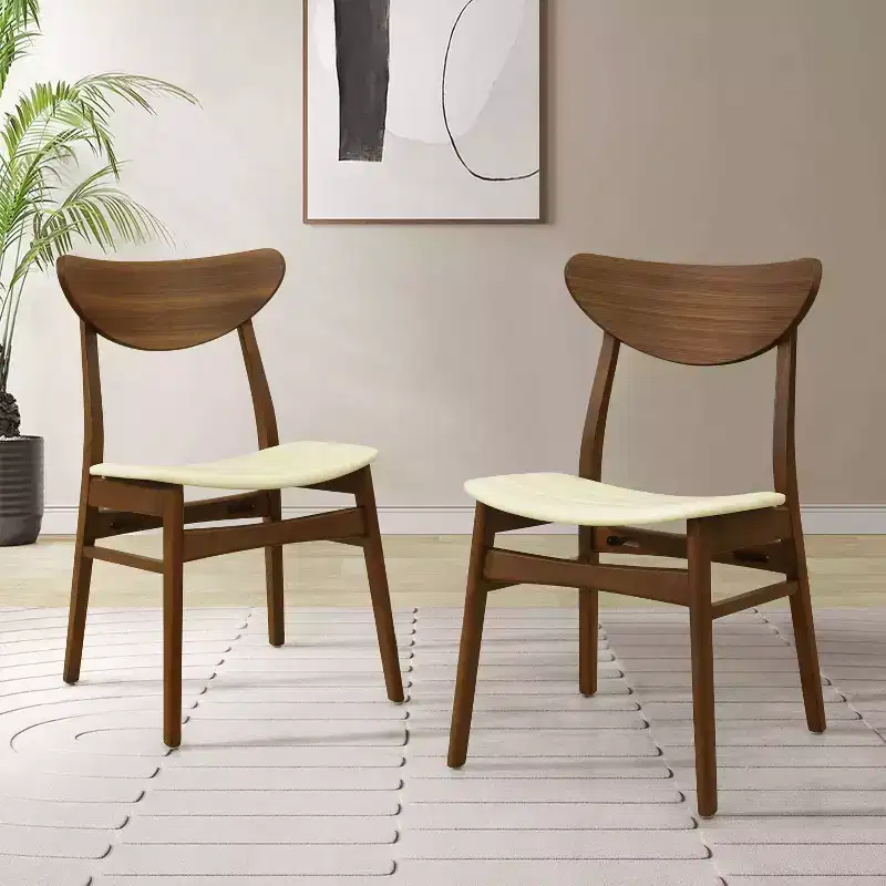 Christopher Knight Home Set of 2 Josie Mid-Century Modern Rubber Wood Faux Leather Dining Chairs Beige/Walnut