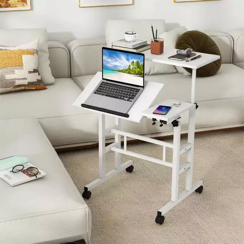 Mobile Standing Desk  2-Tier Height Adjustable Workstation with Wheels for Home/Office