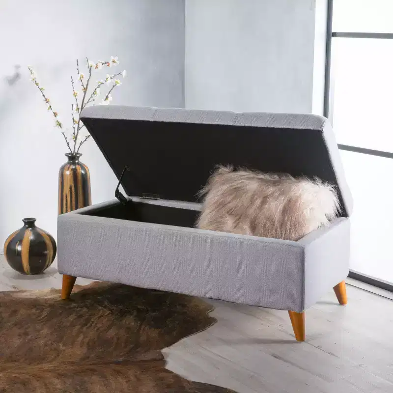 Tufted Button Storage Ottoman Bench Hinged Lid Solid Wood Legs Entryway Bedroom 38