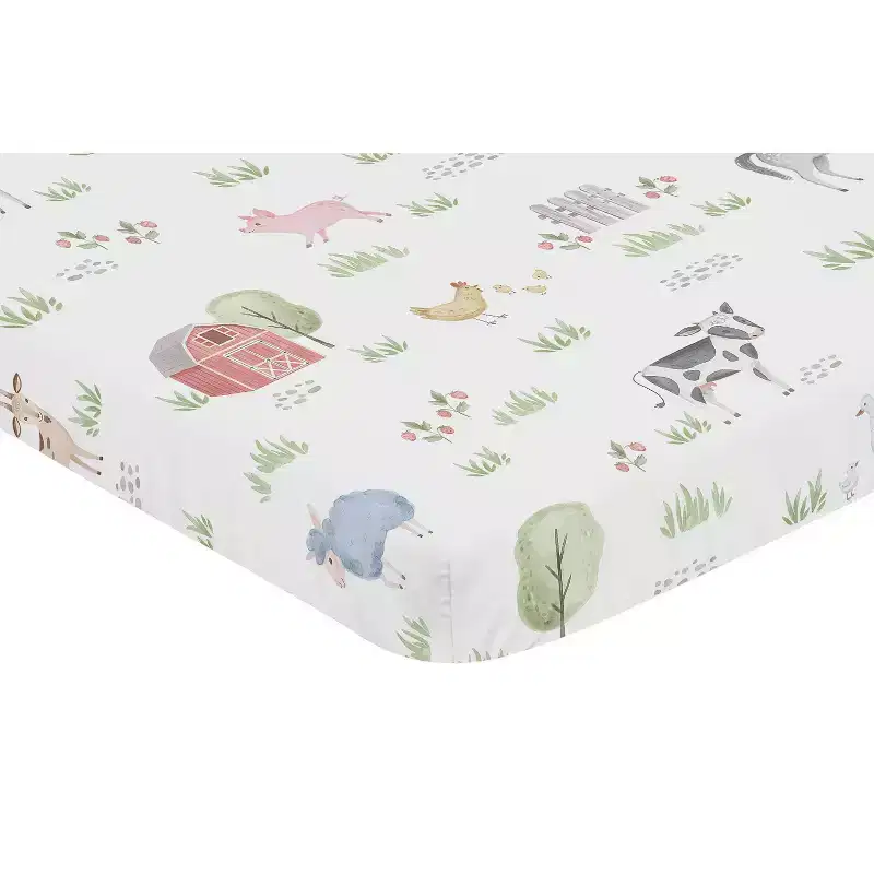 Sweet Jojo Designs Boy or Girl Gender Neutral Unisex Baby Fitted Mini Crib Sheet Farm Animals