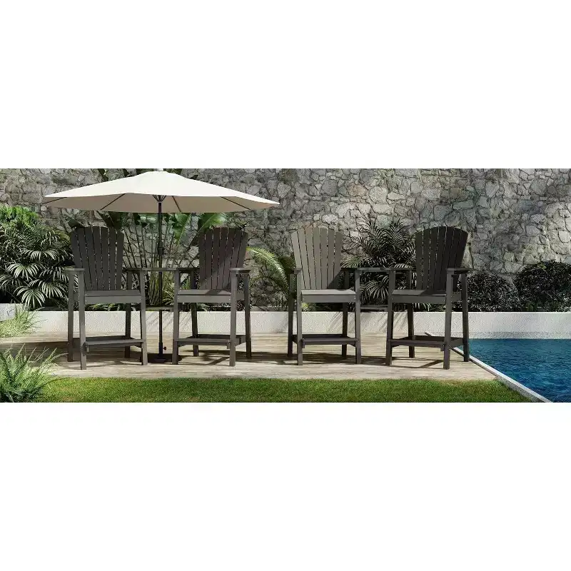 Acekool Recycled Poly Adirondack Bar Chair Set - 4 Weatherproof Tall Chairs with 2 Connecting Trays,Grey