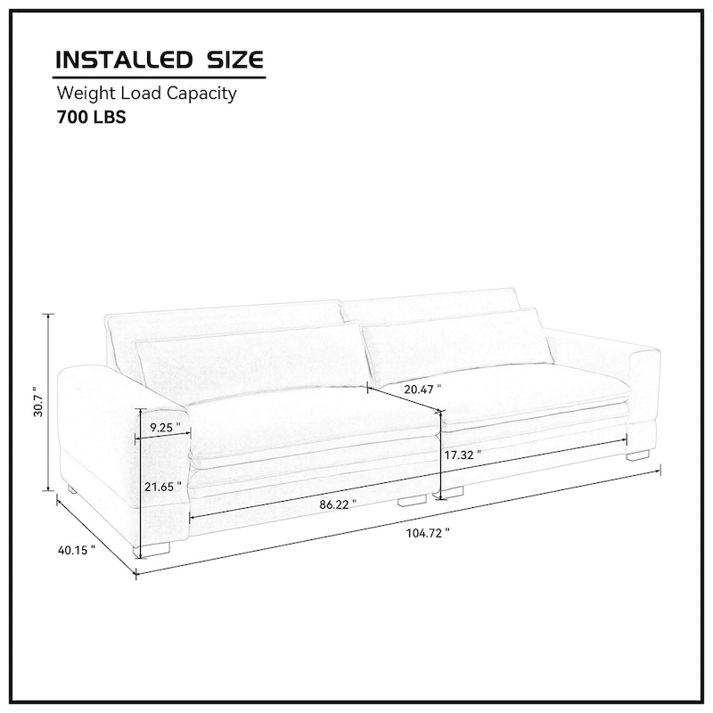 Beige Modern 104.7 Large Fabric Sofa with Lumbar Pillows