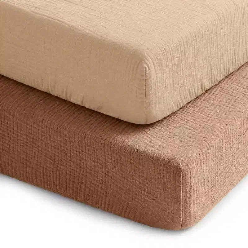 Comfy Cubs Muslin Crib Fitted Sheet - 100% Cotton Soft & Breathable Snug Fit for Toddler Mattress, Secure Elastic (2 Pack)