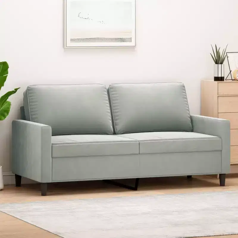 vidaXL 2-seater Sofa Light grey Velvet, Metal, Textilene Medium