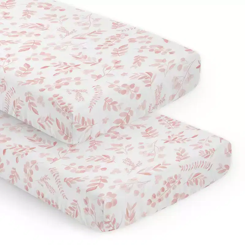 Sweet Jojo Designs Girl Fitted Crib Sheets Set Botanical Blush Pink and White 2pc