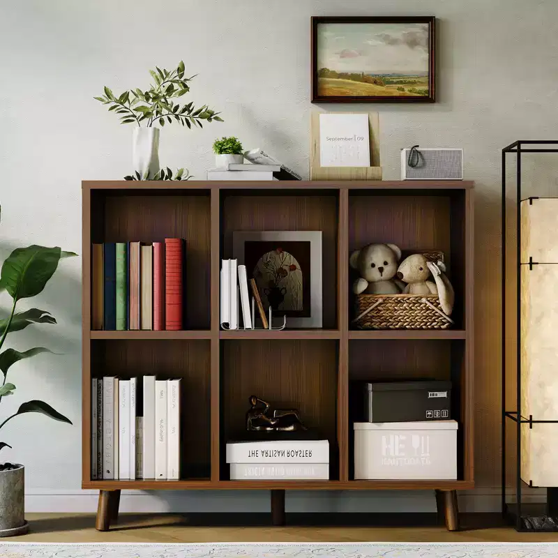 Modern 6-Cube Bookcase Organizer, Open Wood Bookshelf, Freestanding Storage Display Shelf, Space-Saving Design, for Home, Living Room, Bedroom