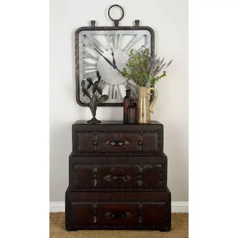 Olivia & May Traditional Faux Leather and Wood Chest Brown: Elegant Divided Storage, No Assembly Required