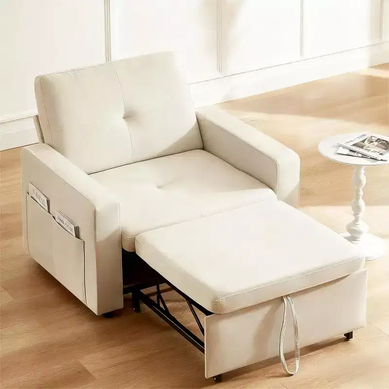 Dyonery 3-in-1 Sleeper Sofa Chair Bed, 42.5 W Convertible Sleeper Chair with Pull Out Bed, Adjustable Backrest, Side Pockets