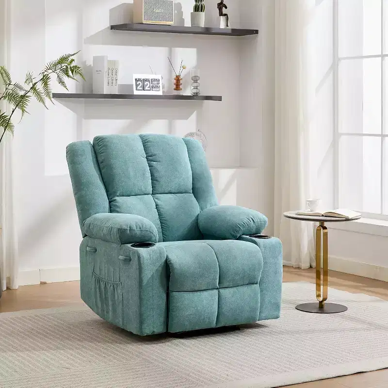 Oversized Recliner Chair with Side Pocket & 2 Cup Holders, Ergonomic Overstuffed Breathable Fabric, for Living Room