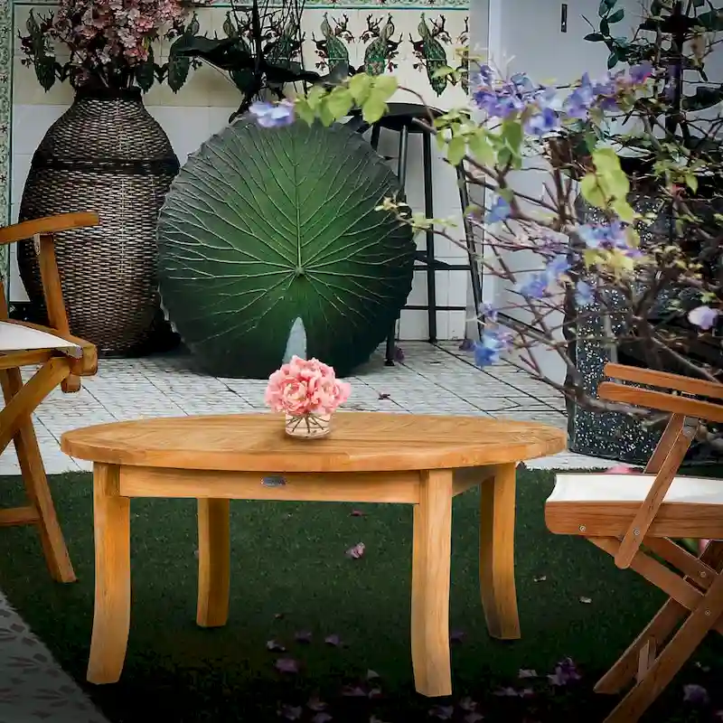 Chic Teak Italy Round Outdoor Teak Wood Patio Coffee Table, 39 inch