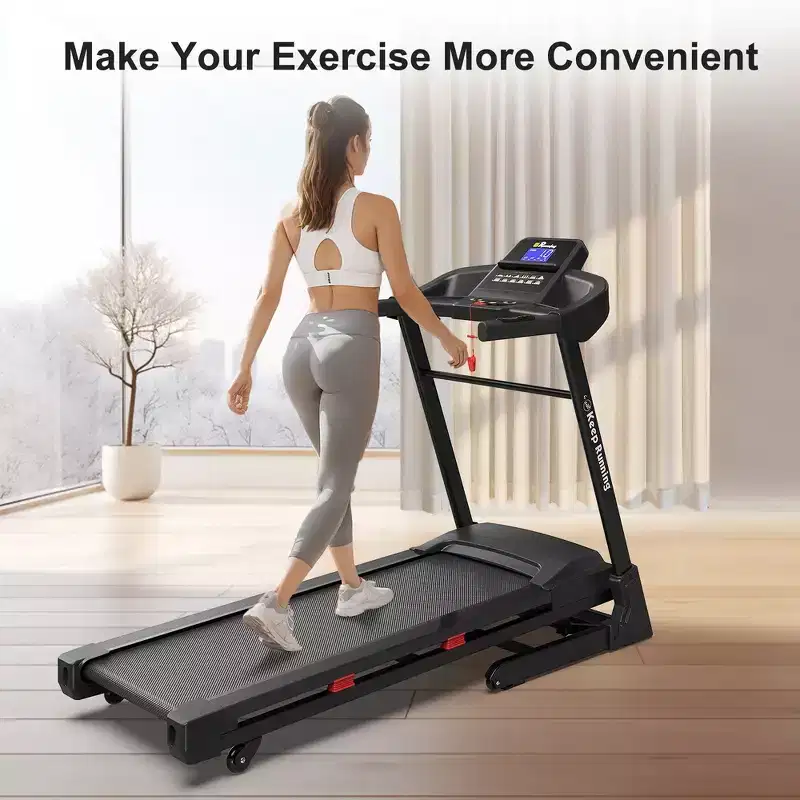 Whisen Foldable Treadmill, Workout Running Machine Walking with 12 Preset Programs, Incline - Black & Red
