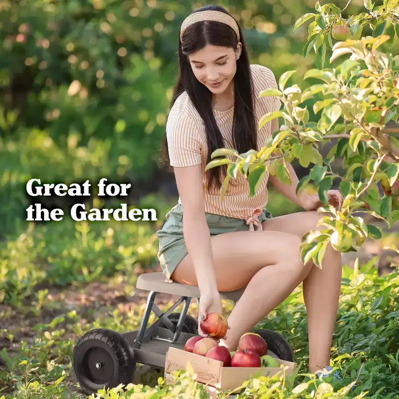Garden Cart Rolling Stool Gardening Seat with Wheels and Tool Tray