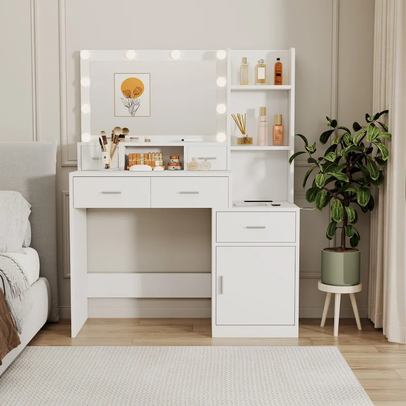 Makeup Vanity Table with Drawers and Storage Cabinet - 15.75 x 43.31 x 55.91 in