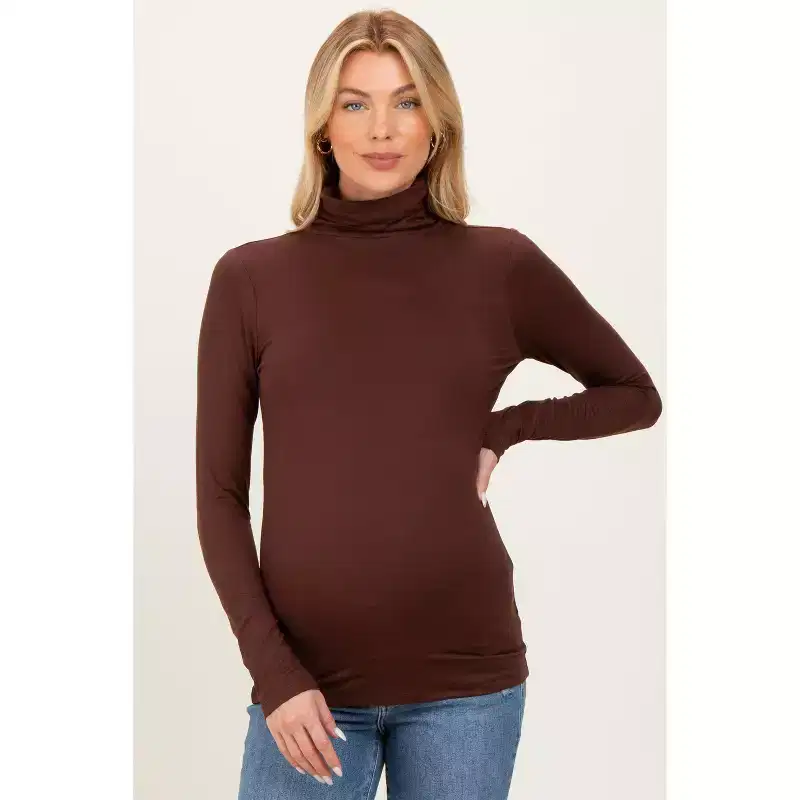 Pinkblush Brown Brushed Knit Basic Turtleneck Maternity Top