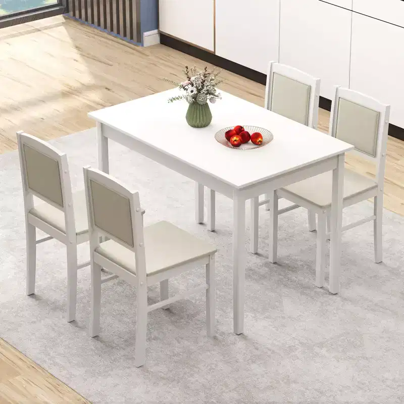 Costway 5 PCS Dining Table Set for 4 w/Rubber Wood Legs Upholstered Seat Padded Backrest