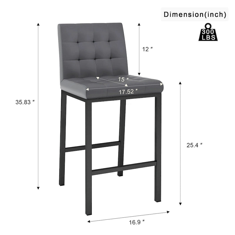 Modern High Bar Stools Set of 2, Kitchen Stool Island with PU Backrest, Gaming Chair with Metal Legs and Footstool