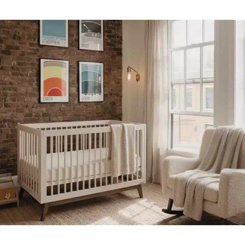 3-in-1 Convertible Crib, Solid European Beechwood, Made in Italy - GREENGUARD Gold