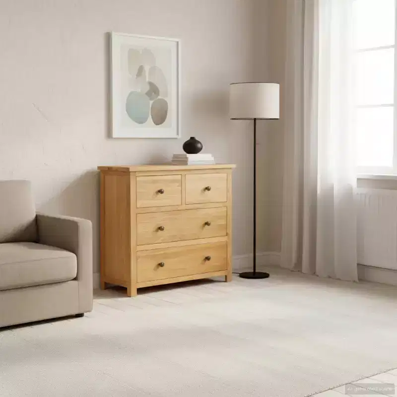Chest Of Drawer Natural Oak Solid Oak Wood, MDF with Oak Veneer