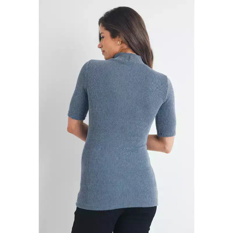 Hello Miz Women's Ribbed Mock Neck Elbow Sleeve Maternity Top
