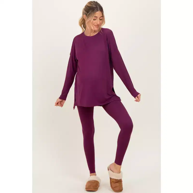 Pinkblush Plum Brushed Knit Maternity Oversized Top and Legging Set